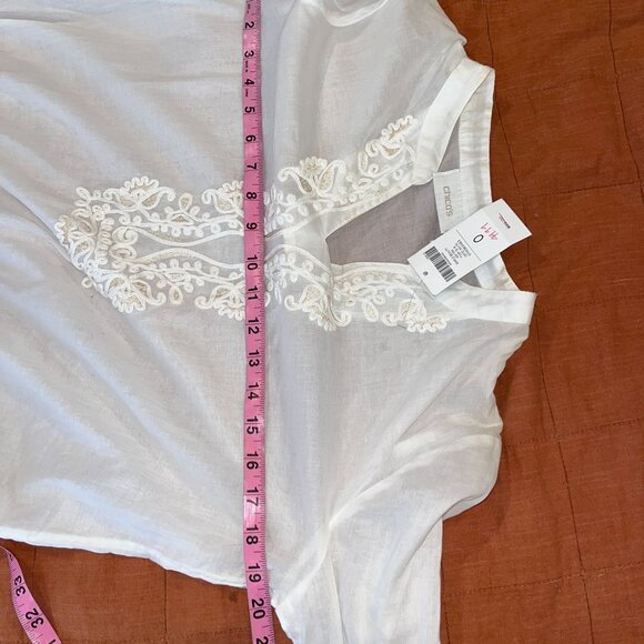 NWT Chicos White Embroidered Tunic Top Size SMall Long Sleeve Lightweight 100% C - Picture 8 of 10